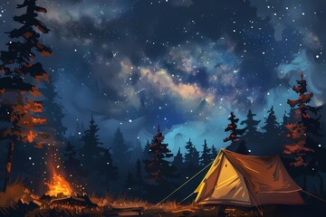 camping at night in the mountains