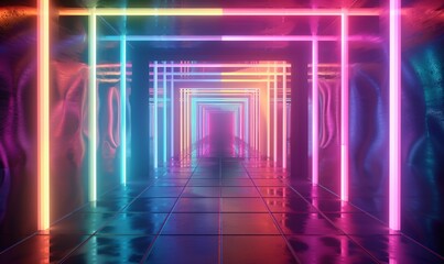 Neon Tunnel A Rainbow-Colored Escape Generative AI