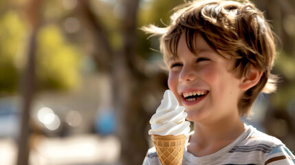 Happy Boy Eating Ice Cream