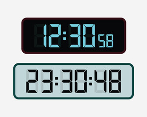 Black and gray background, blue and black clock digits. Blue and black digits and numbers set. Change numbers with bright illuminated led.
