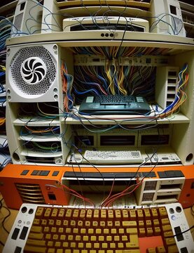 the digital age with wires and a computer evolving 