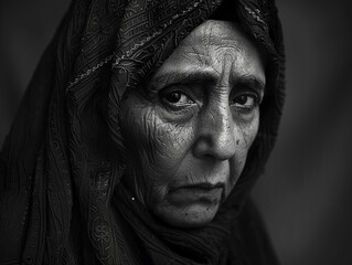 The serene quietude of a Muslim woman in a contemplative state of sadness visualized with the tender authenticity of documentary photography - obrazy, fototapety, plakaty