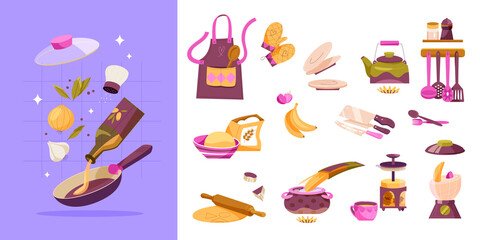 Cooking elements hand drawn cartoon icons and illustration set