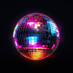 Disco ball with neon effect on black background