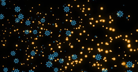 Image of snowflakes over light spots on black background