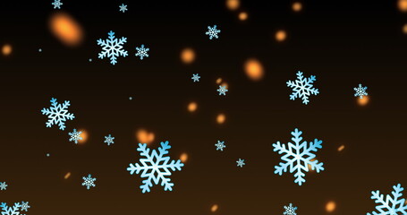 Fototapeta na wymiar Digital snowflakes and lights moving over black background
