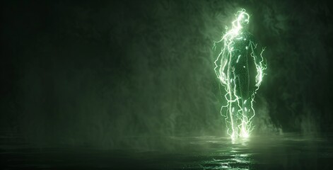 Glowing Man in Green A Futuristic, Neon-Lit Figure Generative AI - obrazy, fototapety, plakaty