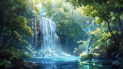 Fantasy Waterfall A Dreamy, Water-Filled Paradise for Adventure Seekers Generative AI - obrazy, fototapety, plakaty