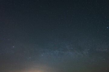 Astrophotography with a wide-angle lens, the milky way and a clear sky.