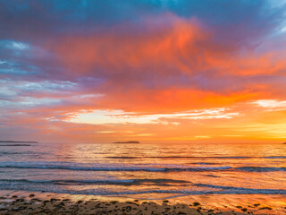Summer Sunrise Seascape with Rain Clouds
