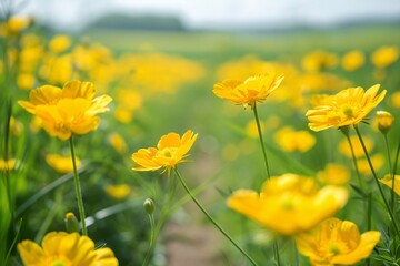 Obraz premium Blooming Buds in the Field A Yellow Flower's Journey Through the Months Generative AI