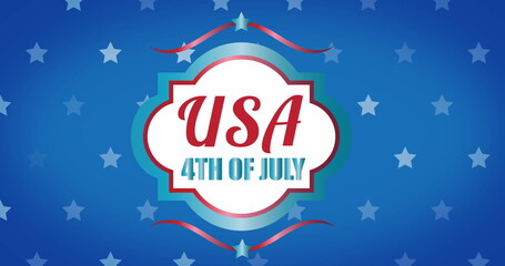 Image of usa 4th of july text over stars on blue background