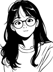 Cheerful Young Woman with Glasses Anime Illustration