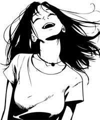 Joyful Anime Woman Laughing Freely Illustration
