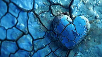 A Blue Heart in a Cracked World A Symbol of Love in a Broken Landscape Generative AI