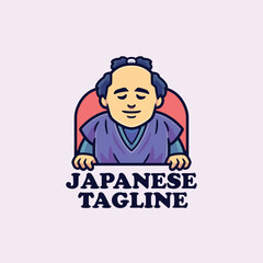 Japanese man Logo Cartoon Character Vector Illustration