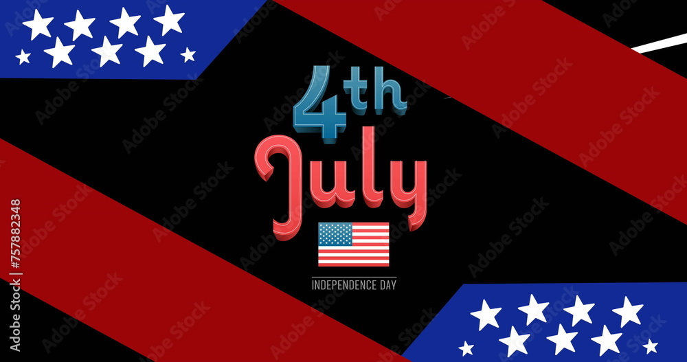 Sticker Image of 4th of july independence day text over stars and stripes on black background