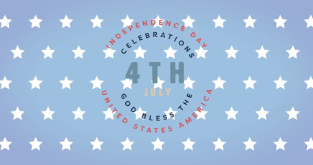 Image of 4th july independence day text over stars on blue background