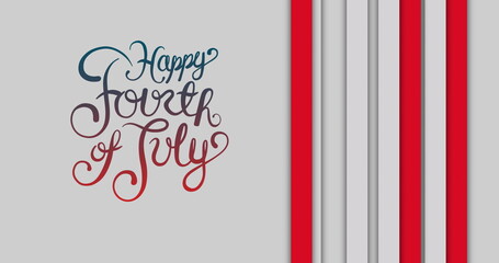 Image of happy fourth of july text over red stripes on white background