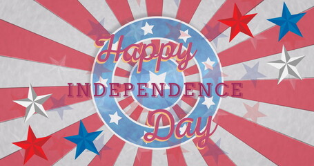 Image of happy independence day text over stars and stripes