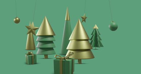 Image of christmas decorations on green background