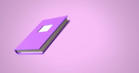 Image of purple notebook moving on pink background