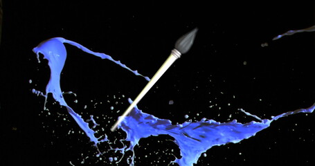 Image of brush moving and blue stains on black background