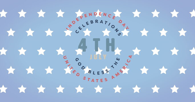 Naklejki Image of 4th july independence day text over stars on blue background