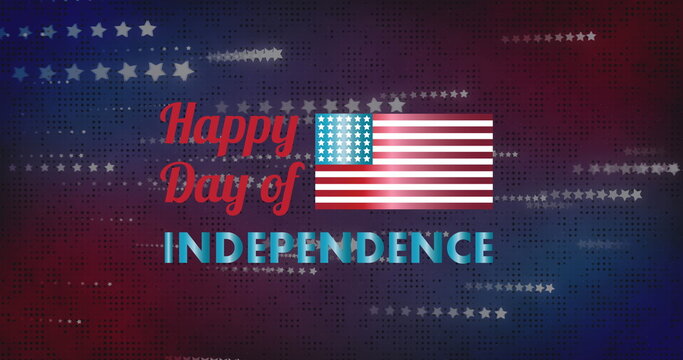 Naklejki Image of happy day of independence text over stars on red and blue background