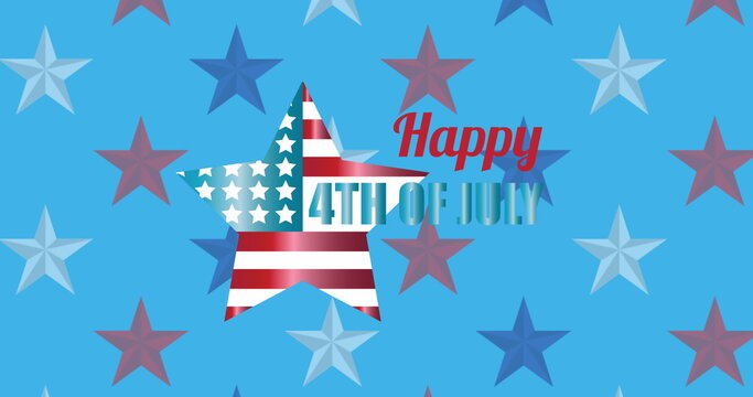 Naklejki Image of happy 4th of july text over stars on blue background