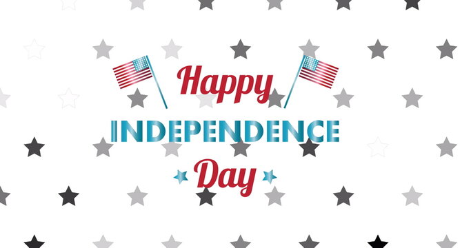 Naklejki Image of happy independence day text over stars on white background