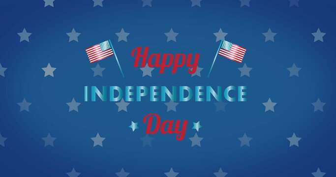 Naklejki Image of happy independence day text over stars on blue background