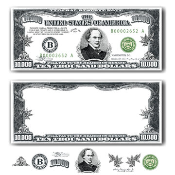 Ten thousand Dollar Bill, Vector illustration