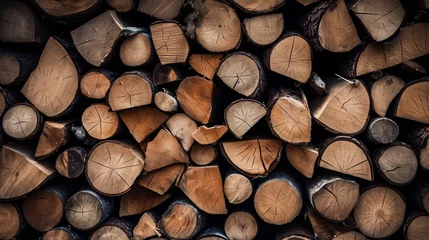 Keuken spatwand met foto Pile of wood logs stumps for winter. Wooden background. Timber texture. © elena_garder