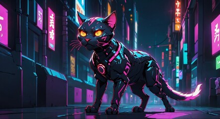 Cybercat: Hunter in the City - obrazy, fototapety, plakaty