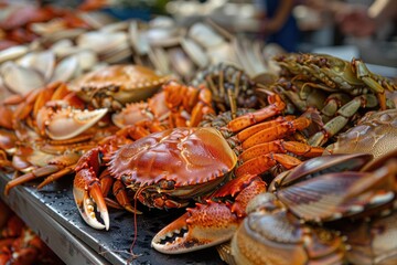 Fresh Catch: A Variety of Crustaceans on Display at Barcelona Market