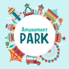 Fototapeta premium Hand drawn flat amusement park frame