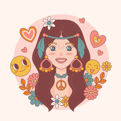 Groovy woman in hand drawn style