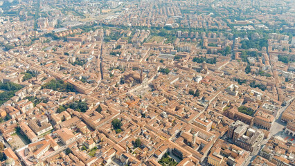 Piacenza, Italy. Cathedral of Piacenza. Episcopal Palace. Historical city center. Summer day, Aerial View - obrazy, fototapety, plakaty