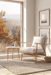 Autumn Leaves and Sunlit Chair A Cozy, Seasonal Living Room Generative AI