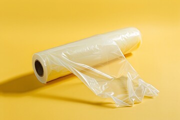 Sustainable Packaging A Yellow Background with a Roll of Plastic Sheet Generative AI