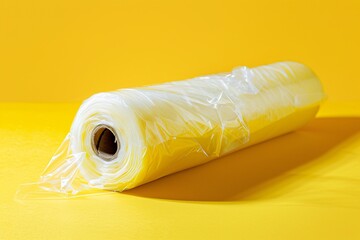 Sustainable Plastic Wrap A Yellow Background for Eco-Friendly Packaging Generative AI
