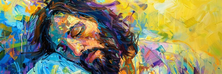 Bearded Jesus in a Painted Portrait Generative AI