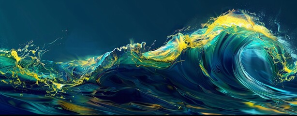 Wave of the Month Yellow and Blue Ocean Waves Generative AI