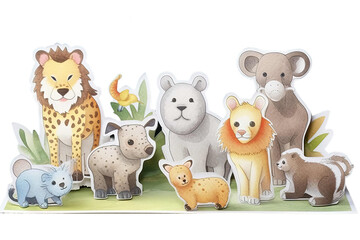 zoo Paper craft greeting card color water animals