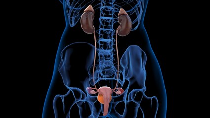 3D Illustration Female Urinary System With Uterus For Medical Concept