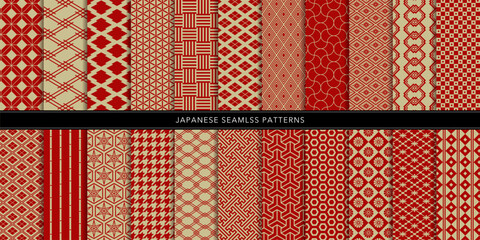 編集可能な日本の伝統的な装飾和柄22点セット - obrazy, fototapety, plakaty