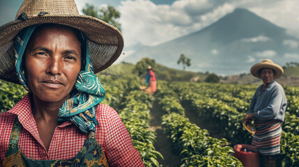 Erntehelfer in Thailand Landwirtschaft mit Migrationshintergrund Felder an Hängen bewirtschaften und ernten Generative AI