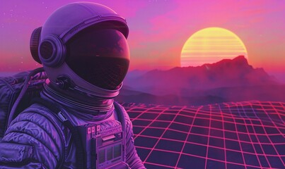 Astronaut in Space Suit with Sunset in Background Generative AI - obrazy, fototapety, plakaty