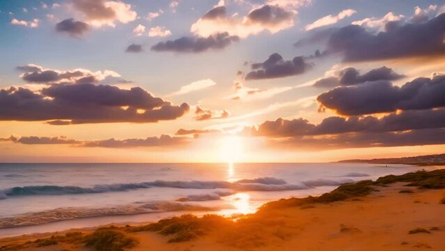 夕陽が綺麗な海と雲の流れ,Generative AI 